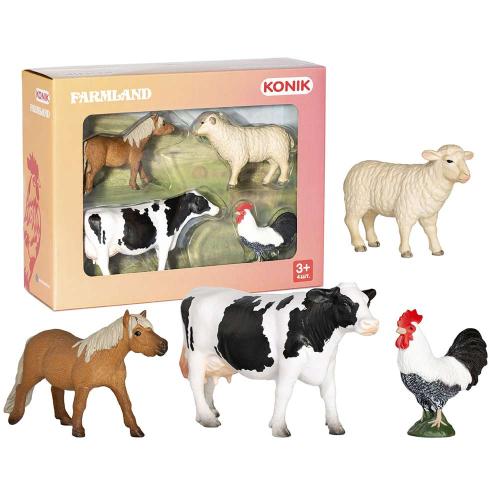Набор фигурок Животные фермы: петух, овца, пони, корова Konik AMF1110 фото 3