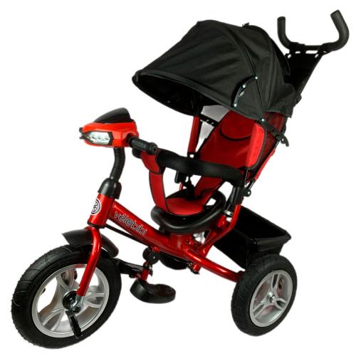 Велосипед трёхколесный с ручкой Солнце для малышей Рыжий кот ВЛ-0622 красный
